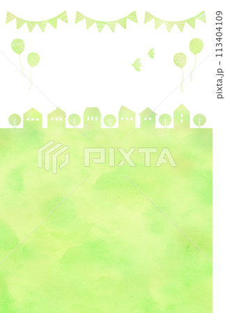 水彩風　緑の街並みシルエット 113404109