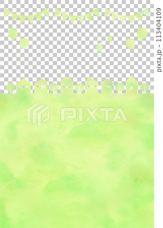 水彩風　緑の街並みシルエット 113404109