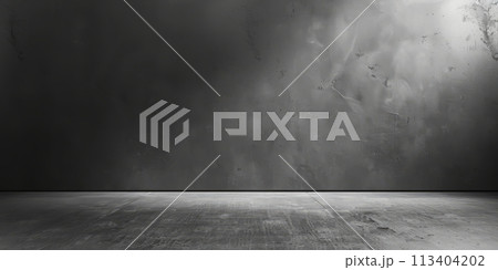 Grey textured concrete wall with tiled floor Grey textured concrete wall with tiled floor 113404202