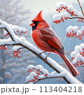 Crimson Commander - A cardinal bird shining boldly against a wintery wonderland 113404218