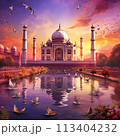 Merging Ancient Wonders with Modern Enchantment - Taj Mahal in a Futuristic Cityscape 113404232
