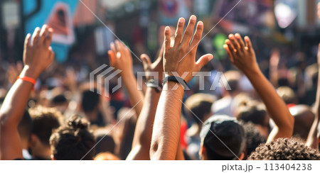 The raised hands of the crowd The raised hands of the crowd 113404238