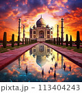 Merging Ancient Wonders with Modern Enchantment - Taj Mahal in a Futuristic Cityscape 113404243