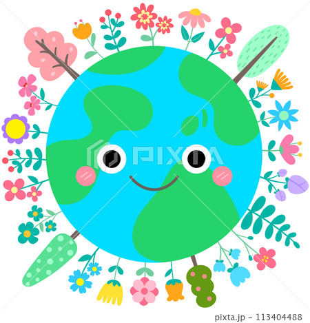 World Earth Day Hand Drawn Cute natural Earth Illustration Vector Set 113404488