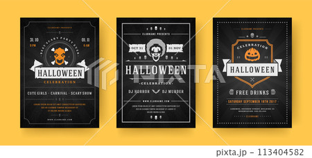 Halloween party flyers invitations or posters set vector illustration Halloween party flyers invitations or posters set vector illustration 113404582