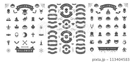 Halloween silhouettes and icons set isolated on a white background vector illustration. Halloween silhouettes and icons set isolated on a white background vector illustration. 113404583