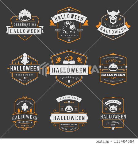 Happy Halloween labels an badges design set. 113404584