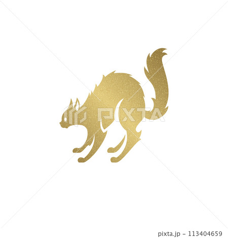 Cartoon golden cat, cute cat illustration. Funny Halloween clip art design. 113404659