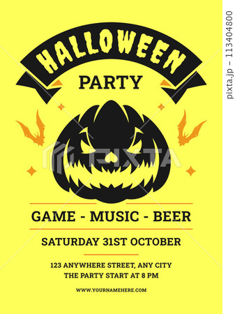 Halloween music night party yellow retro flyer poster design template vector flat illustration 113404800