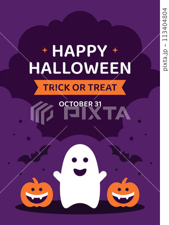 Happy Halloween kids party flyer design template holiday celebration poster vector flat illustration Happy Halloween kids party flyer design template holiday celebration poster vector flat illustration 113404804