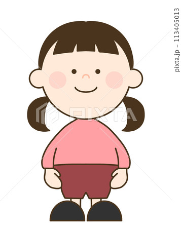 二頭身の二つ縛りのかわいい女の子 113405013