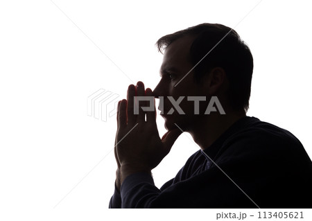 The young man thought - silhouette 113405621
