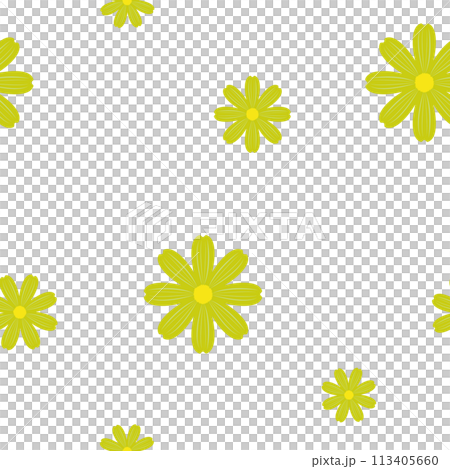 green cosmos or daisy flower seamless pattern transparent background. illustration for wrapping paper, printing, card 113405660