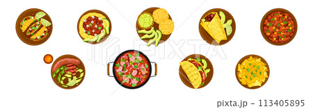 Traditional Mexican Dish and Food Served for Restaurant Menu Vector Set Traditional Mexican Dish and Food Served for Restaurant Menu Vector Set 113405895