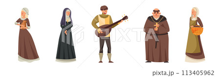 Medieval People Character from Fairytale and Legend Vector Set 113405962