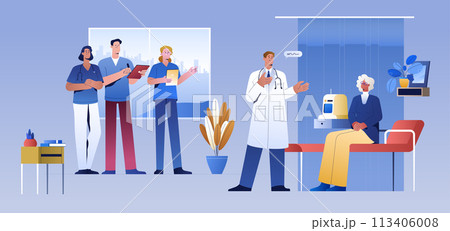 Flat medical students with doctor training in patient diagnostics Flat medical students with doctor training in patient diagnostics 113406008