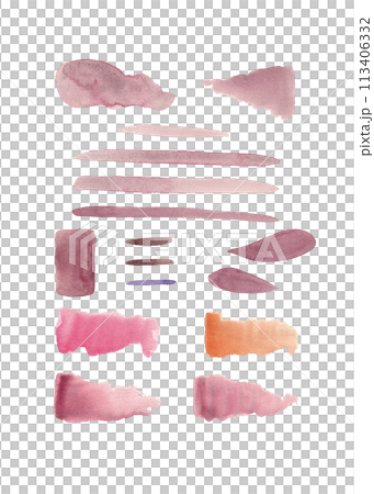 Watercolor textures: strokes and lines in dusty tones of pinkish brown. Isolated elements for print design 113406332