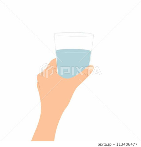hand holding a glass of water, isolated on white background hand holding a glass of water, isolated on white background 113406477