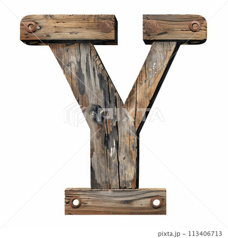 Rustic wooden letter Y on a white background. Isolated on a white background. Rustic wooden letter Y on a white background. Isolated on a white background. 113406713