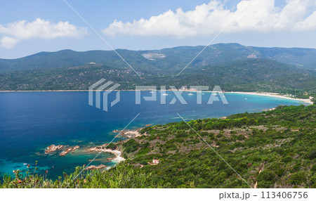 Cupabia beach. Coastal landscape of Corsica island 113406756