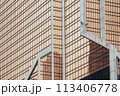 Skyscrapers reflection buildings. Abstract technology background, orange. High quality photo 113406778