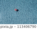 A child swims on a red inflatable circle. The concept of beach holidays and relaxation. Aerial. . High quality photo 113406790