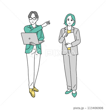 様々な職種のビジネスパーソンの全身イラストセット 113406906