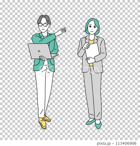 様々な職種のビジネスパーソンの全身イラストセット 113406906