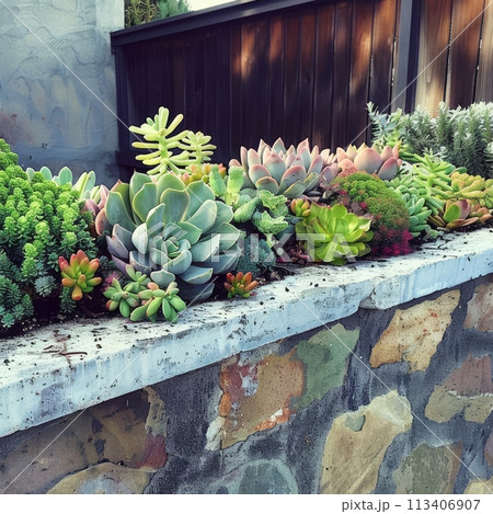 Succulent landscape design, beautiful cacti garden decor, green plants arrangement Succulent landscape design, beautiful cacti garden decor, green plants arrangement 113406907