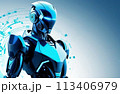 Robot-man, the idea of merging technology and human existence. Unique image highlights the relationship between man and machine 113406979