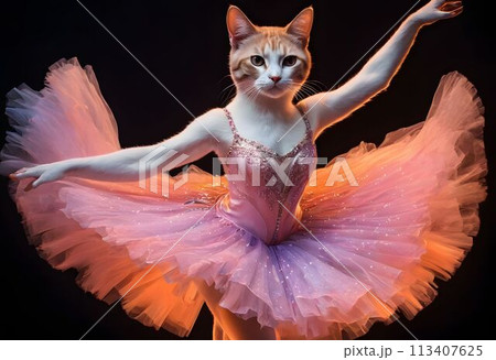 A kitten in a tutu dances ballet. AI generated. A kitten in a tutu dances ballet. AI generated. 113407625