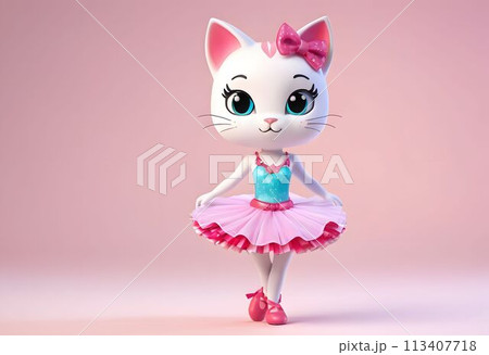 A kitten in a pink tutu dances ballet. AI generated. A kitten in a pink tutu dances ballet. AI generated. 113407718
