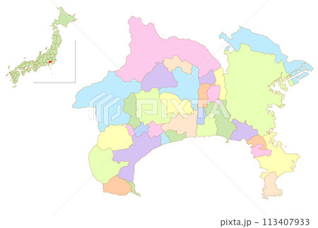 神奈川　日本　地図　カラフル　アイコン 113407933