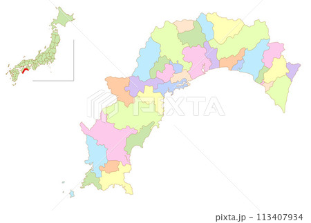 高知　日本　地図　カラフル　アイコン 113407934