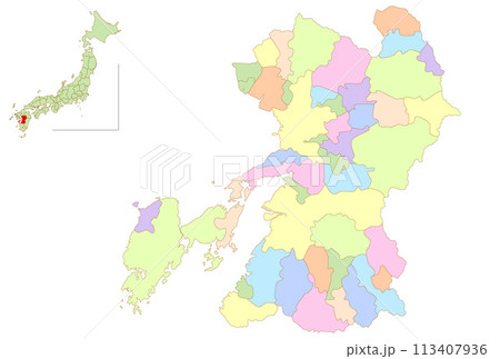 熊本　日本　地図　カラフル　アイコン 113407936