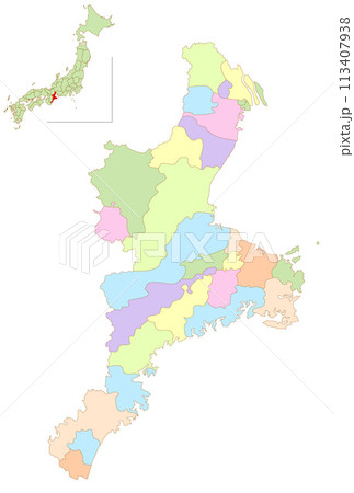 三重　日本　地図　カラフル　アイコン 113407938
