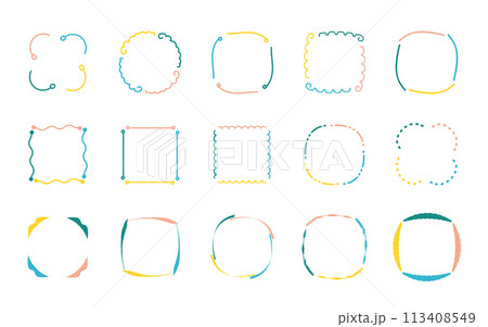 カラフルな手描き風のかわいいベクターフレームセット 113408549