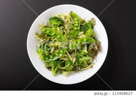 グリーンサラダ（スナップエンドウ　ブロッコリー　リーフレタス　キュウリ） 113408627