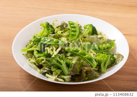 グリーンサラダ（スナップエンドウ　ブロッコリー　リーフレタス　キュウリ） 113408632