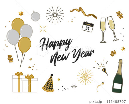 new year gold and silver illustration 113408797