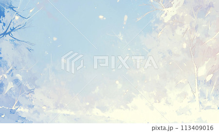 幻想的な水彩の青い空と雪の結晶　AI画像 113409016