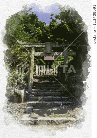 水彩画風　国鉾神社　和霊神社　岡山県都窪郡早島町 113409091