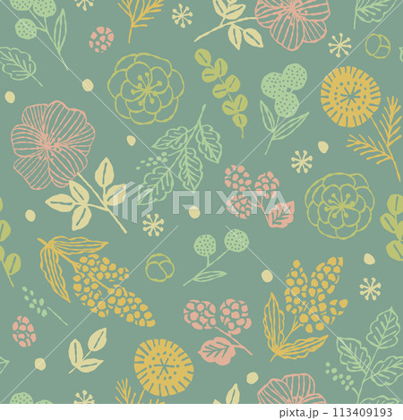 繊細な色のフラワーシームレスパターン 113409193