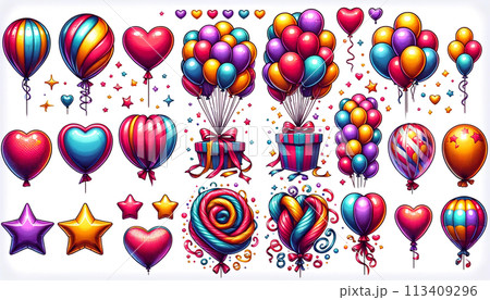 風船イラストセット 113409296