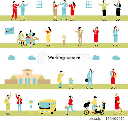 働く女性　ビジネスシーン　シームレス 113409412
