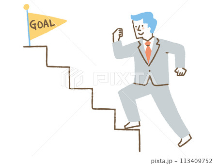 ゴールに向かって階段を登る男性_色 113409752