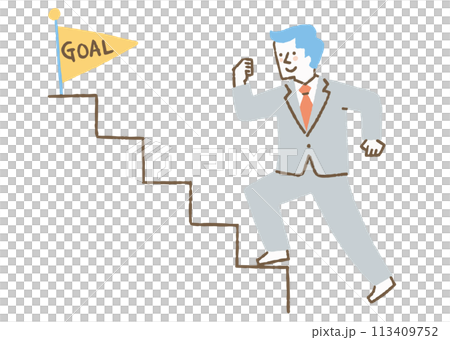 ゴールに向かって階段を登る男性_色 113409752
