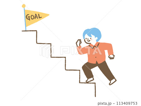 ゴールに向かって階段を登る男の子_色 113409753