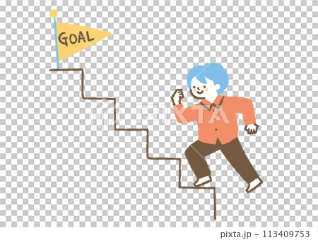 ゴールに向かって階段を登る男の子_色 113409753