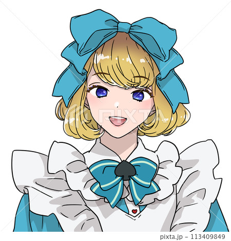 大きなリボンとトランプモチーフのかわいい衣装の女の子イラスト 不思議の国のアリス風 口開き笑顔 大きなリボンとトランプモチーフのかわいい衣装の女の子イラスト 不思議の国のアリス風 口開き笑顔 113409849